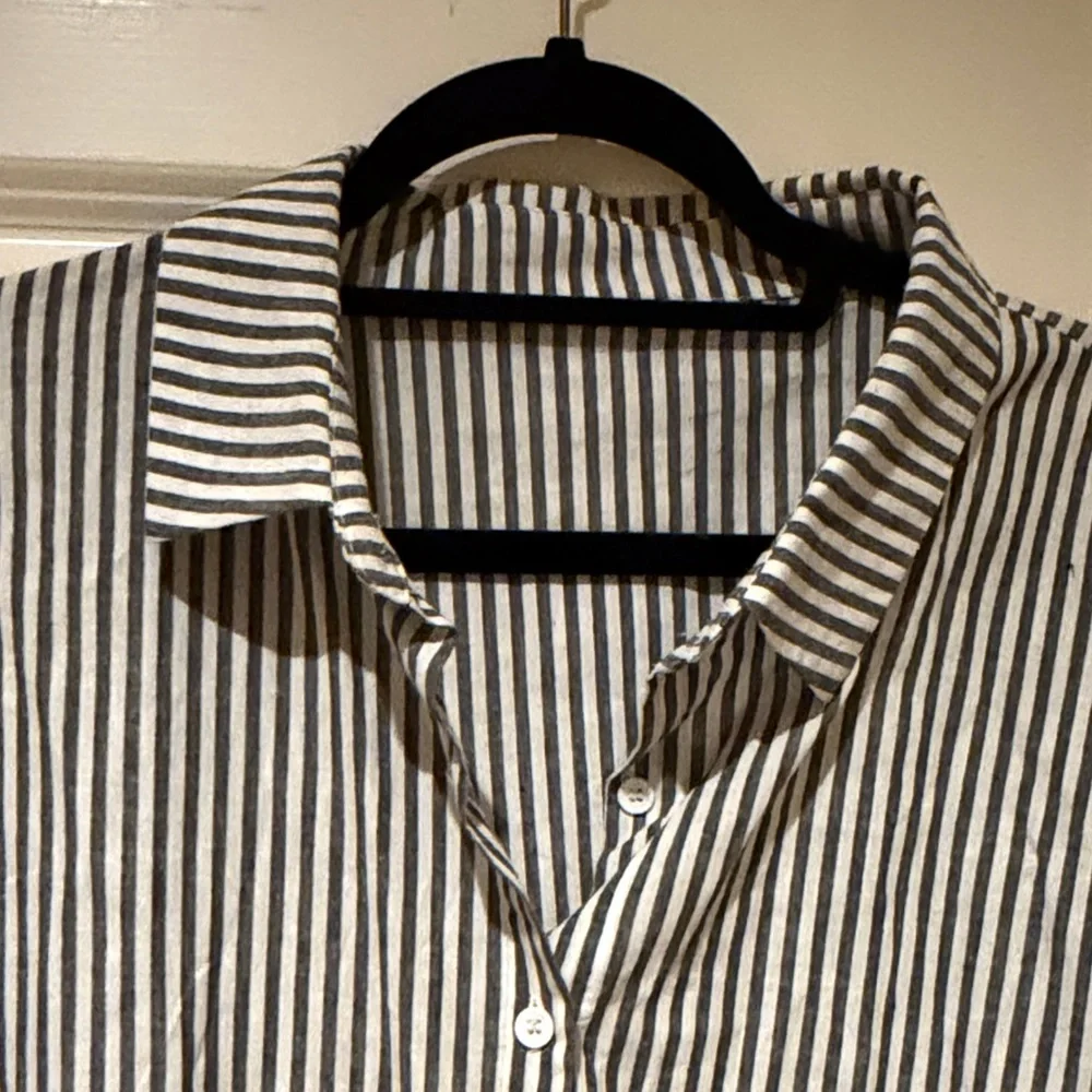Striped Longline Button-Up Shirt - Blue/White - Picture 3 of 3